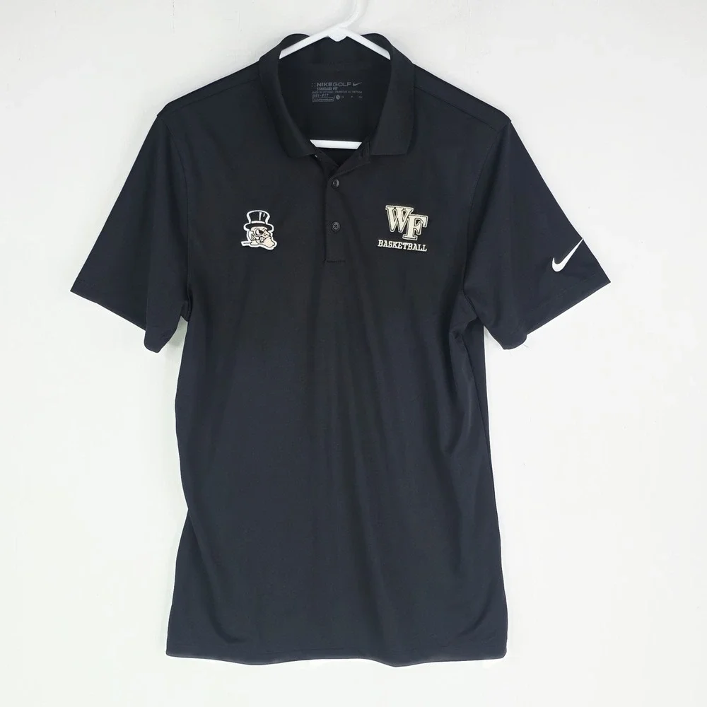 Wake Forest Demon Deacons Polo Shirt Mens Small Black Nike DriFIT Basketball
